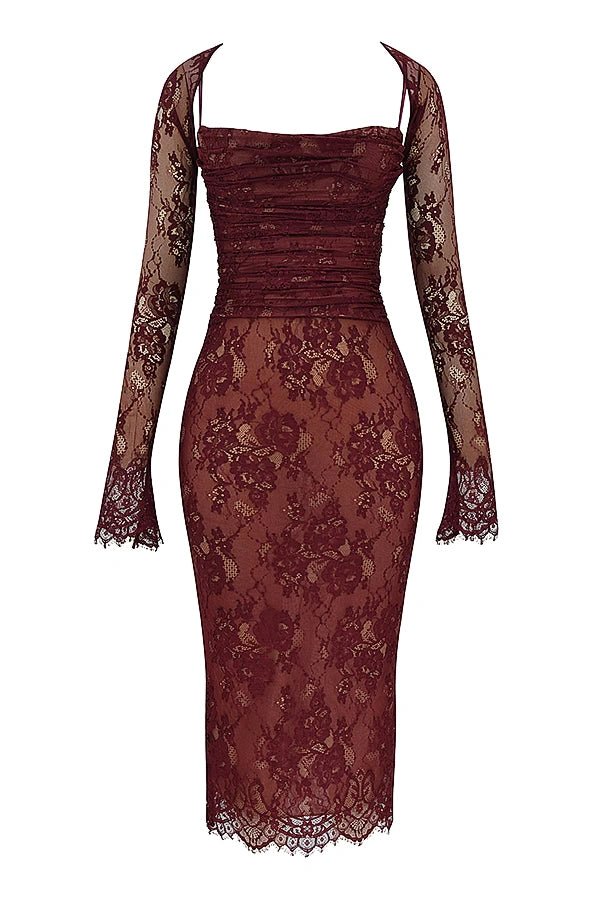 Elysian Women's Dress | Elegant Burgundy Lace Cocktail Dress 8