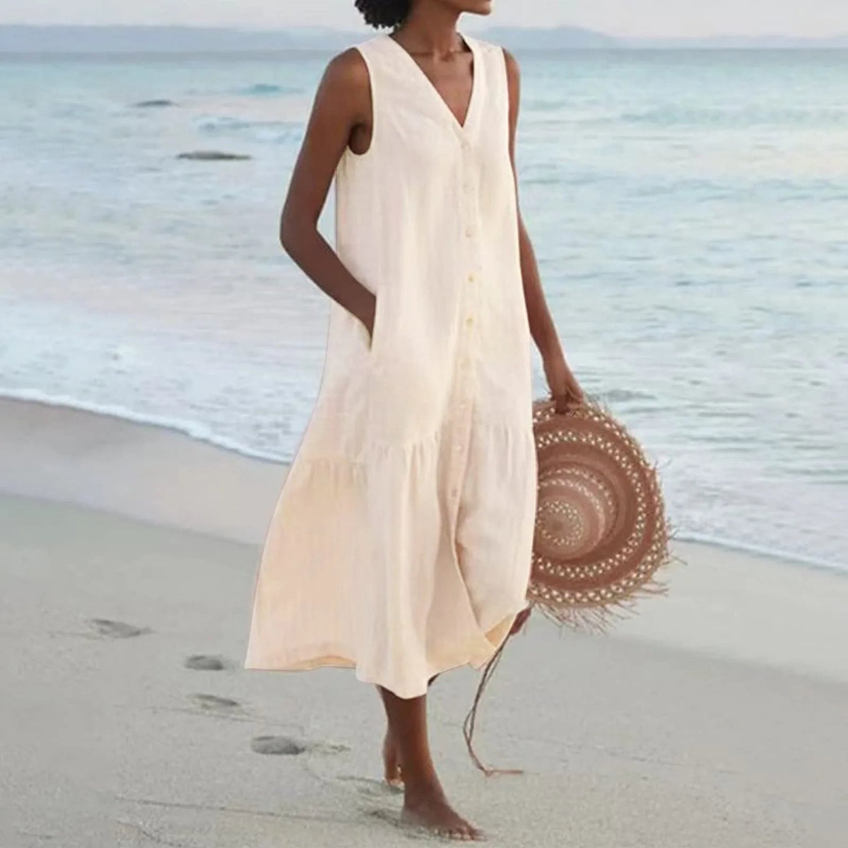 Abito maxi da donna Lena con scollo a V – abito estivo elegante e fluido per occasioni speciali