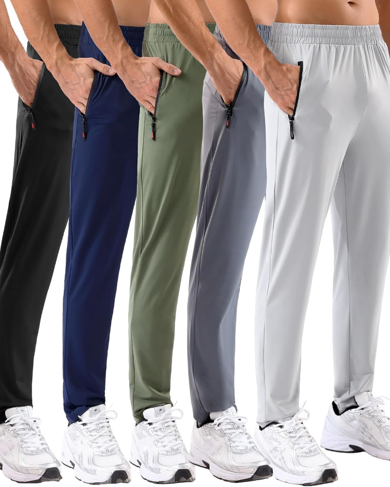 Pantaloni della tuta sportivi da uomo Evan, confezione da 5 – Elasticità in 4 direzioni, tasche con cerniera e orlo aperto