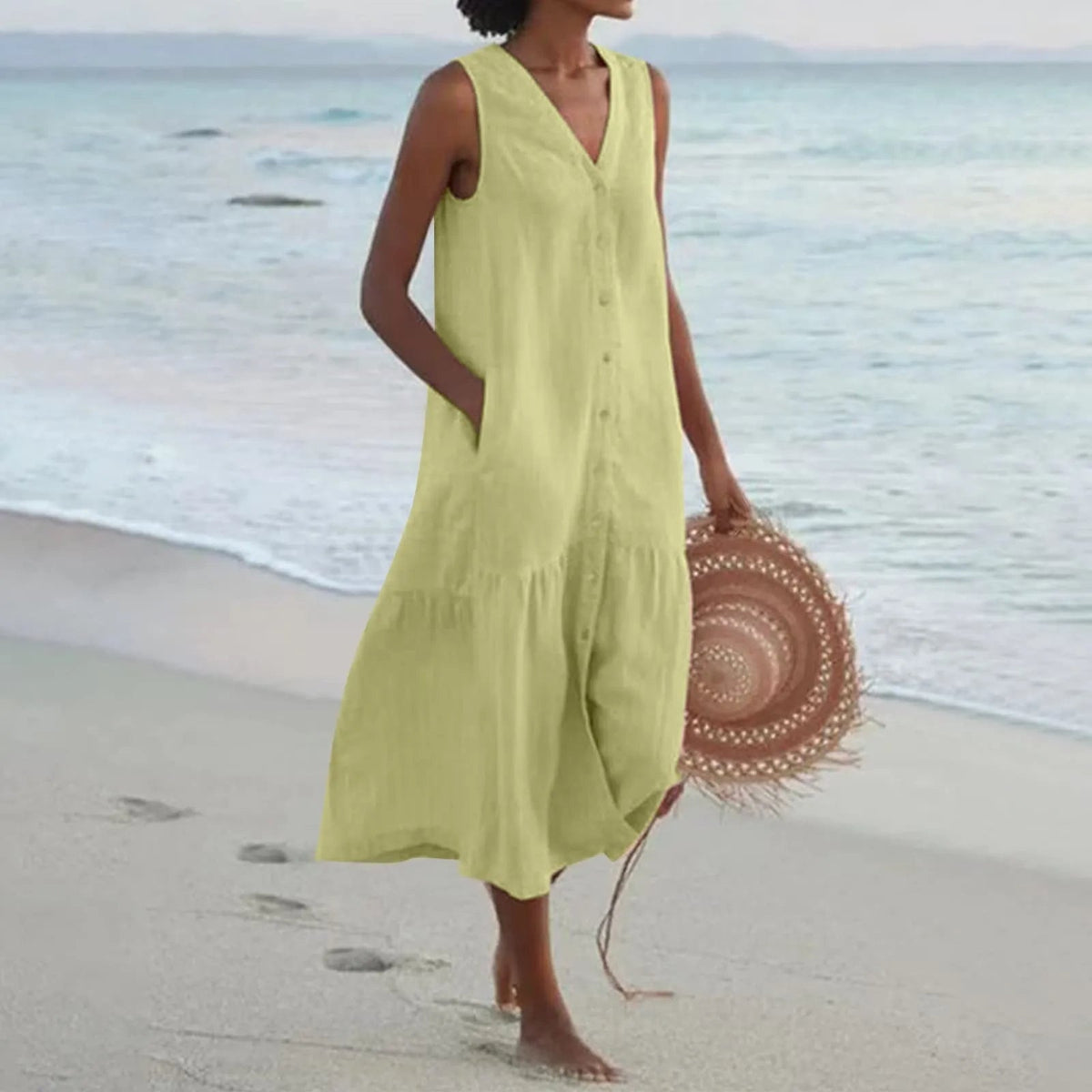 Abito maxi da donna Lena con scollo a V – abito estivo elegante e fluido per occasioni speciali