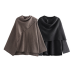Poncho de lana para mujer Emma – Capa de invierno cálida y asimétrica, envolvente, elegante y de punto suave