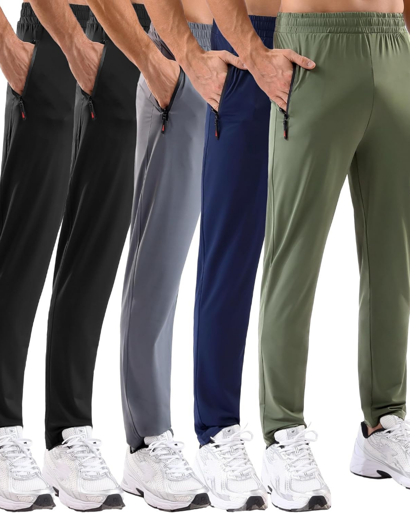 Pantaloni della tuta sportivi da uomo Evan, confezione da 5 – Elasticità in 4 direzioni, tasche con cerniera e orlo aperto