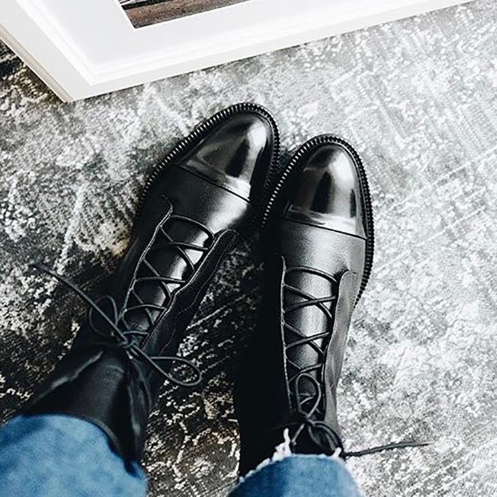 Zuriel Women's Leather Boots – Lace-Up Side Zip Stable Heel Elegant Boots