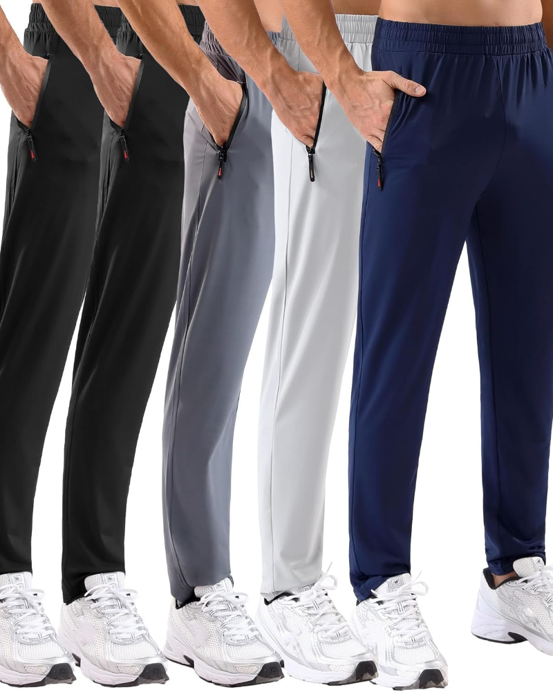 Pantaloni della tuta sportivi da uomo Evan, confezione da 5 – Elasticità in 4 direzioni, tasche con cerniera e orlo aperto