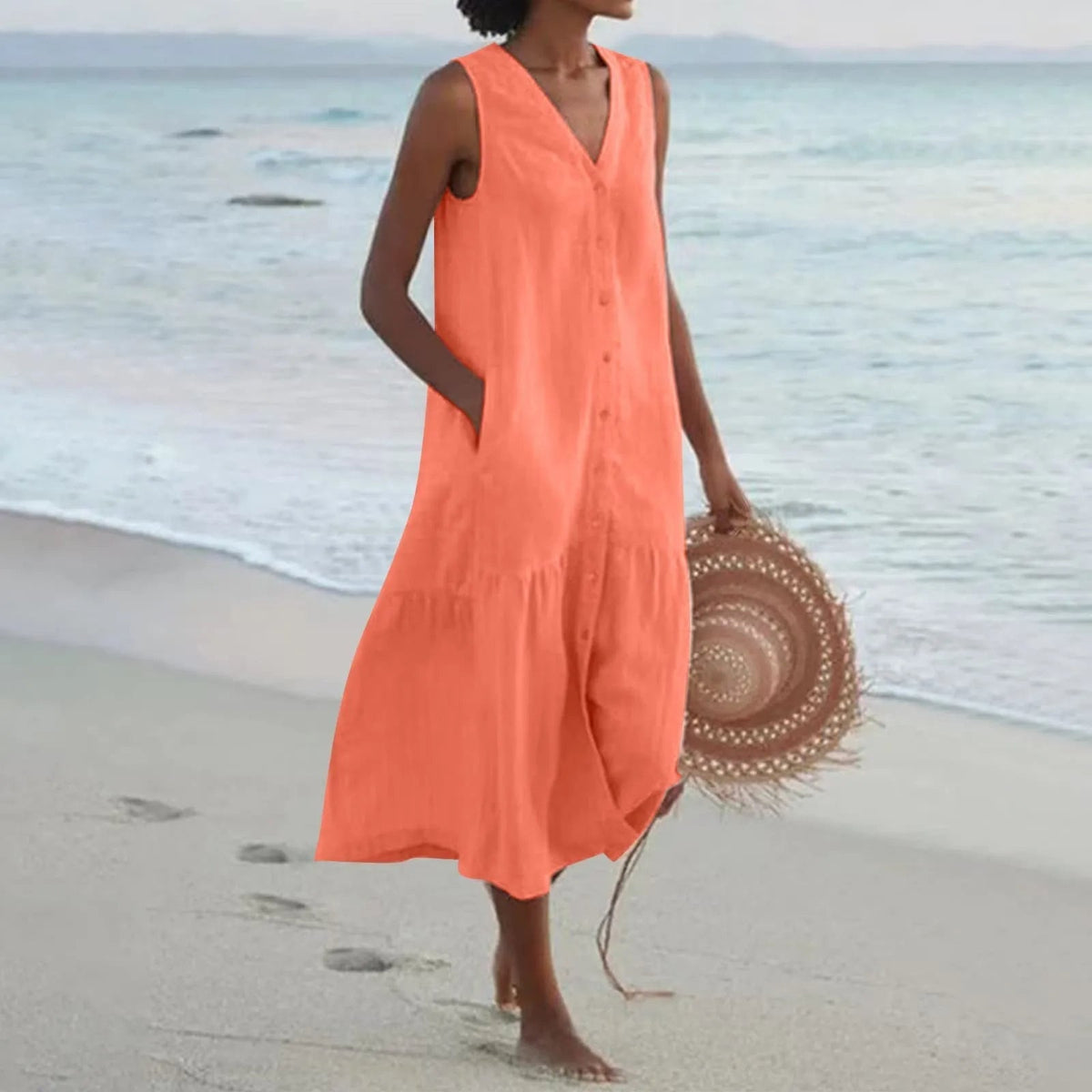 Abito maxi da donna Lena con scollo a V – abito estivo elegante e fluido per occasioni speciali