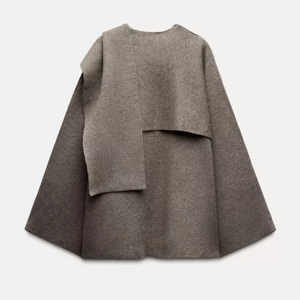 Poncho de lana para mujer Emma – Capa de invierno cálida y asimétrica, envolvente, elegante y de punto suave