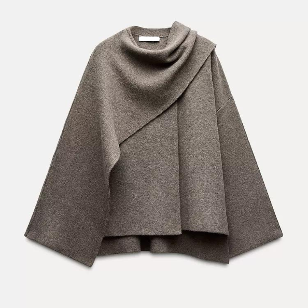 Poncho de lana para mujer Emma – Capa de invierno cálida y asimétrica, envolvente, elegante y de punto suave