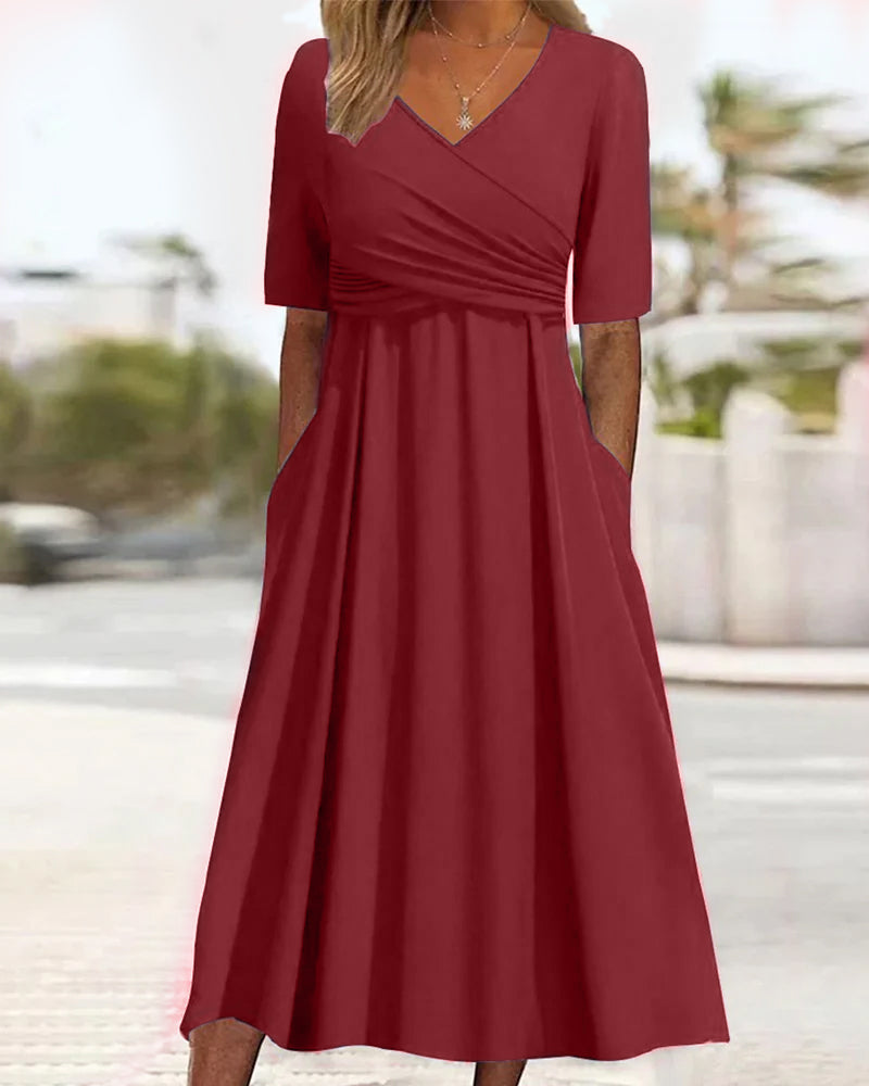 Marley Women’s Midi Wrap Dress – Elegant Cotton Blend V-Neck Dress with Pockets