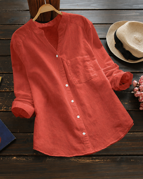 Camisa de lino y algodón para mujer Aloyse – Top transpirable de corte holgado con botones