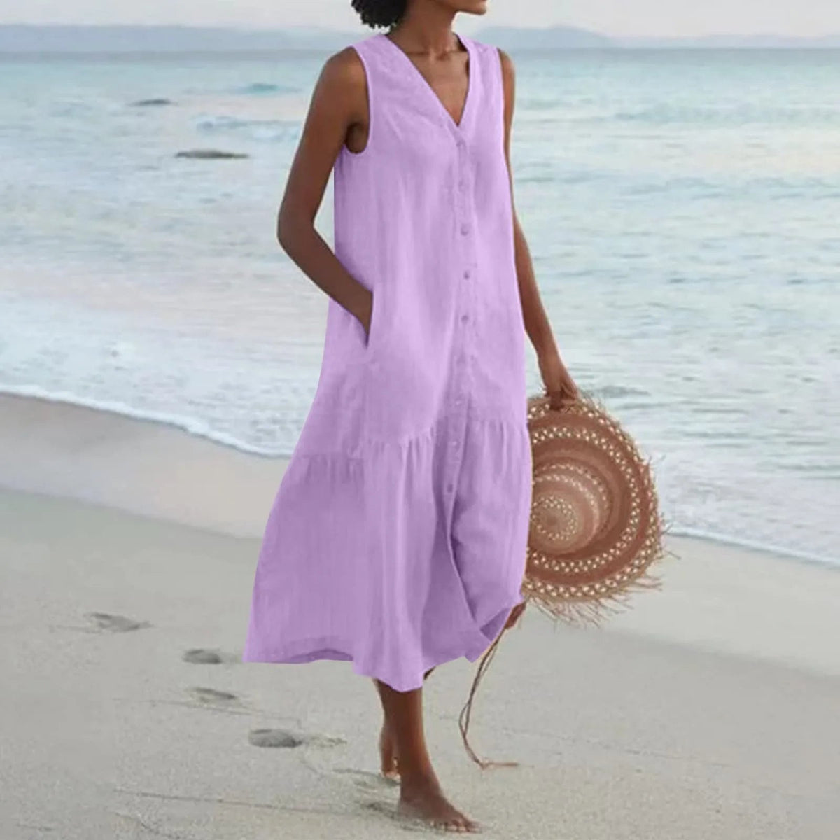 Abito maxi da donna Lena con scollo a V – abito estivo elegante e fluido per occasioni speciali
