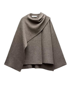 Poncho de lana para mujer Emma – Capa de invierno cálida y asimétrica, envolvente, elegante y de punto suave