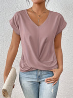 Top con scollo a V da donna Yasmine – Elegante blusa con nodo sul davanti e vestibilità drappeggiata valorizzante
