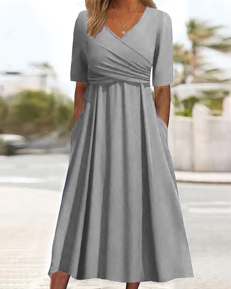 Marley Women’s Midi Wrap Dress – Elegant Cotton Blend V-Neck Dress with Pockets