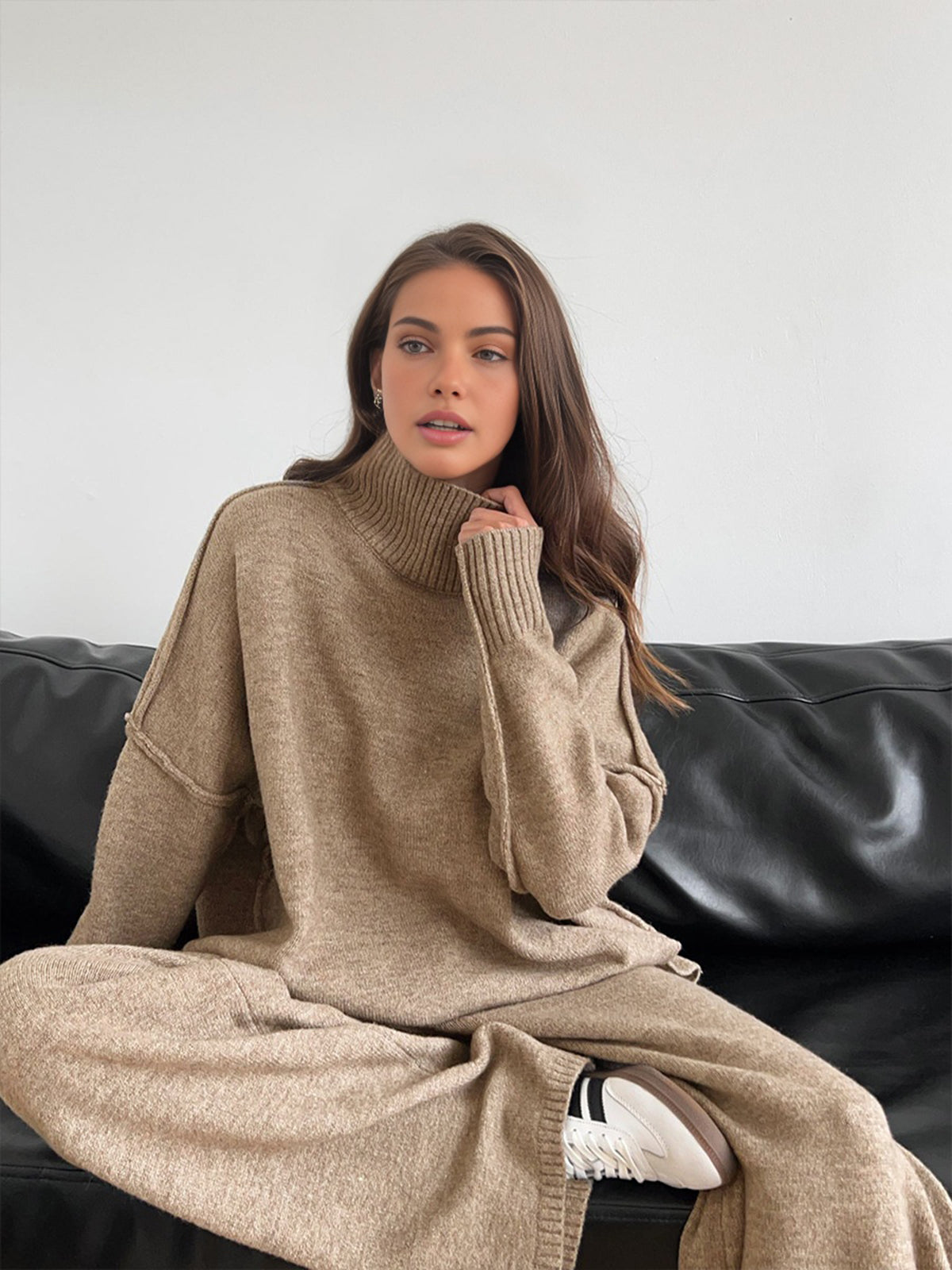Alyra Women's Loungewear Set | Soft Knit Turtleneck & Loose Trousers 1
