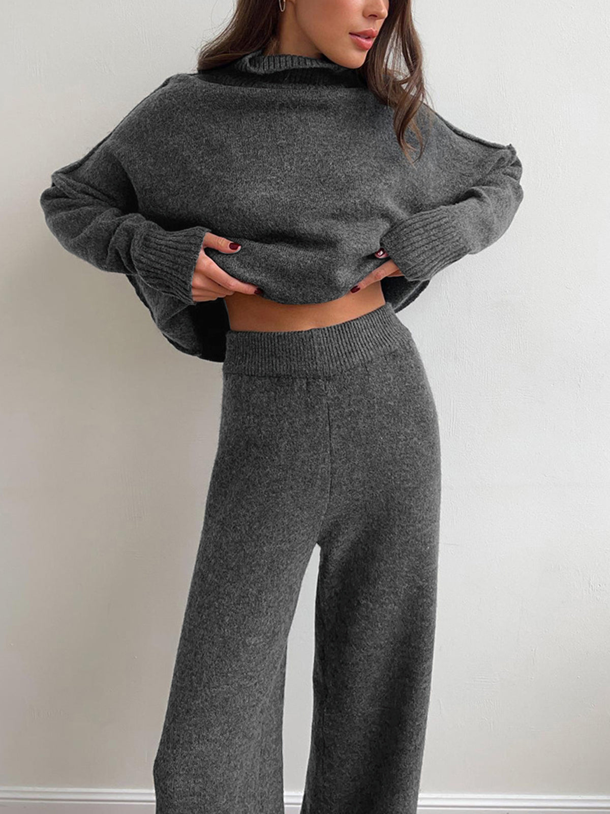 Alyra Women's Loungewear Set | Soft Knit Turtleneck & Loose Trousers 6