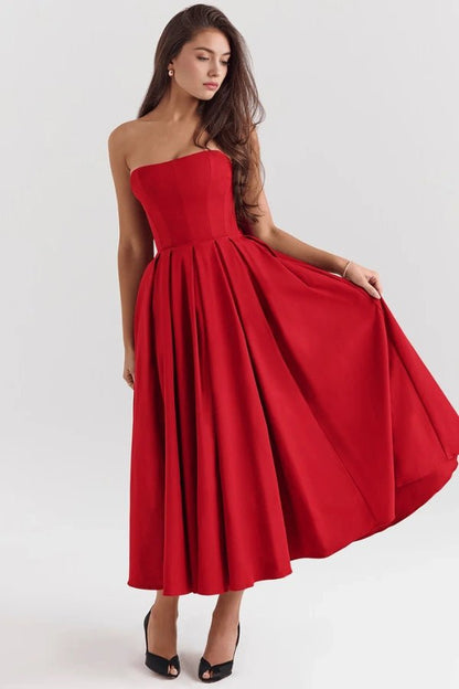 Aneri Midi Dress | Soft Rayon Twill, Strapless Wedding Guest Dress 10