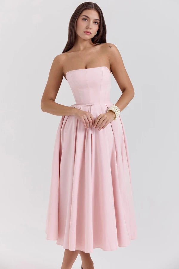 Aneri Midi Dress | Soft Rayon Twill, Strapless Wedding Guest Dress 3