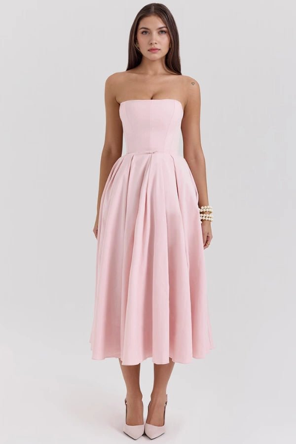 Aneri Midi Dress | Soft Rayon Twill, Strapless Wedding Guest Dress 4