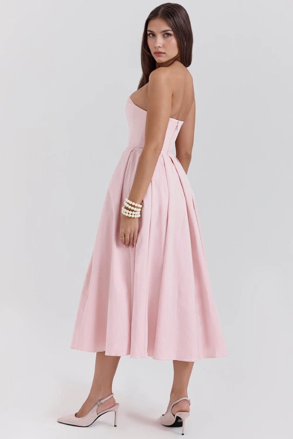 Aneri Midi Dress | Soft Rayon Twill, Strapless Wedding Guest Dress 5