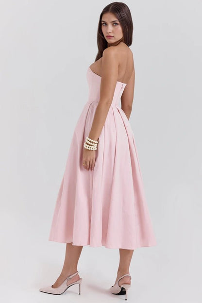 Aneri Midi Dress | Soft Rayon Twill, Strapless Wedding Guest Dress 5