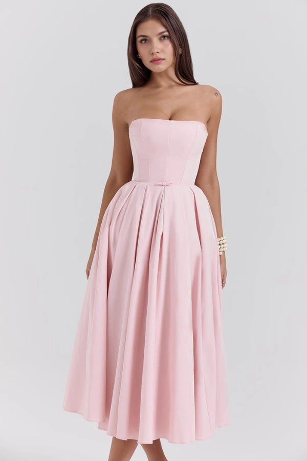 Aneri Midi Dress | Soft Rayon Twill, Strapless Wedding Guest Dress 6