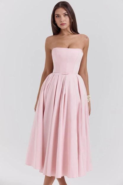 Aneri Midi Dress | Soft Rayon Twill, Strapless Wedding Guest Dress 6