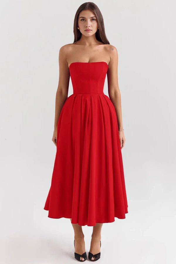 Aneri Midi Dress | Soft Rayon Twill, Strapless Wedding Guest Dress 7