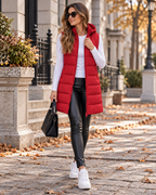 Pauline Women's Quilted Long Hooded Puffer Vest – Zip-Up Front with Side Slits Detail