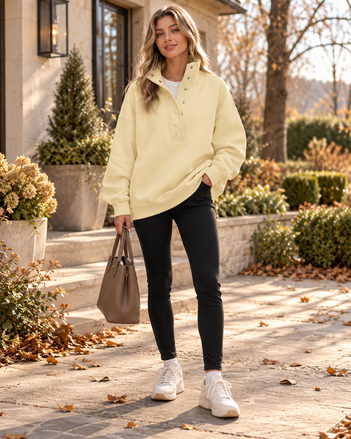 Brietta Women's Henley Sweatshirt – Oversized Long-Sleeve Pullover with Snap Collar