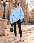 Felpa Henley da donna Brietta – Pullover oversize a maniche lunghe con colletto con bottoni a pressione