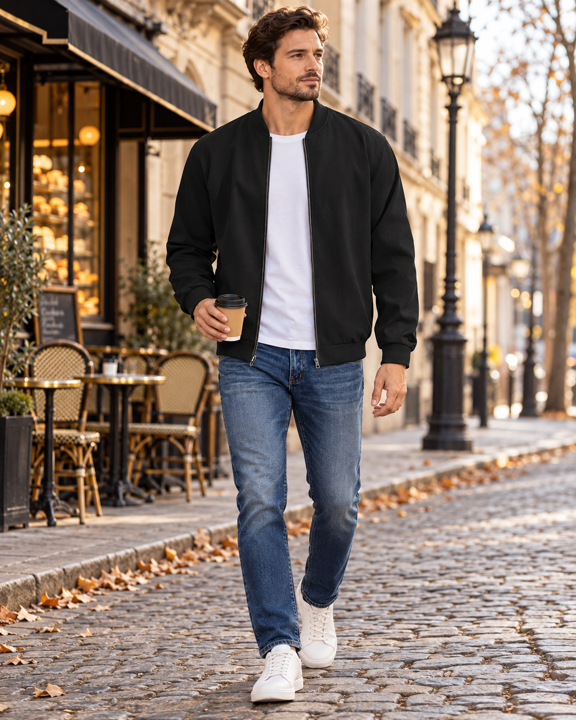 Veste bomber pour homme Evander - Blouson d’aviateur décontracté léger à fermeture éclair intégrale