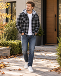 Darius Long-Sleeve Button-Down Layer Plaid Hooded Flannel Shirt for Men – Brushed Cotton Buffalo Check