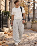 Pantaloni della tuta Paolo da uomo, ampi e a gamba larga, con forma a barile, cordoncino decorativo e tasche laterali
