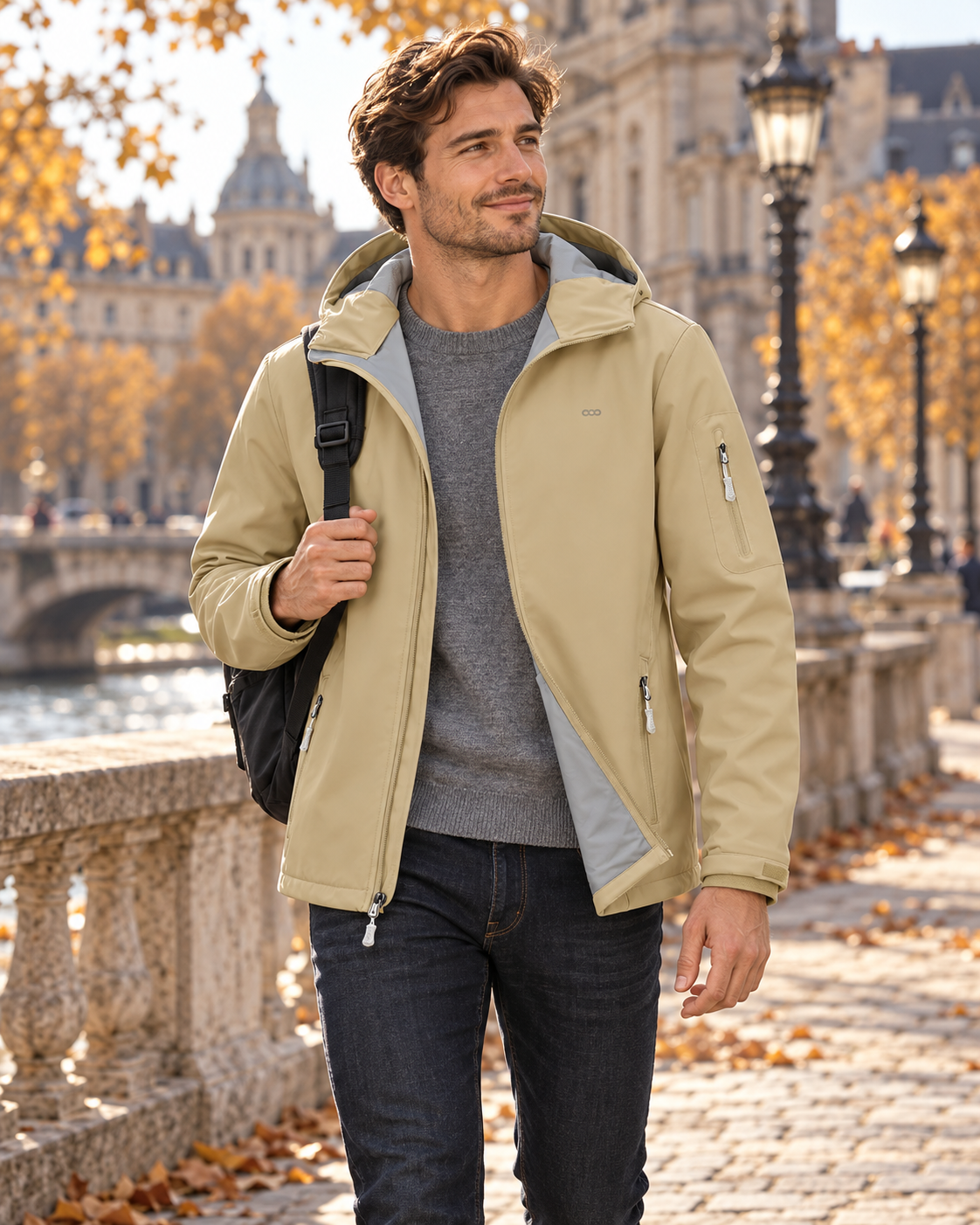 Enzo Men's Hooded Waterproof Softshell Jacket - Fleece Lining and Zippered Pockets