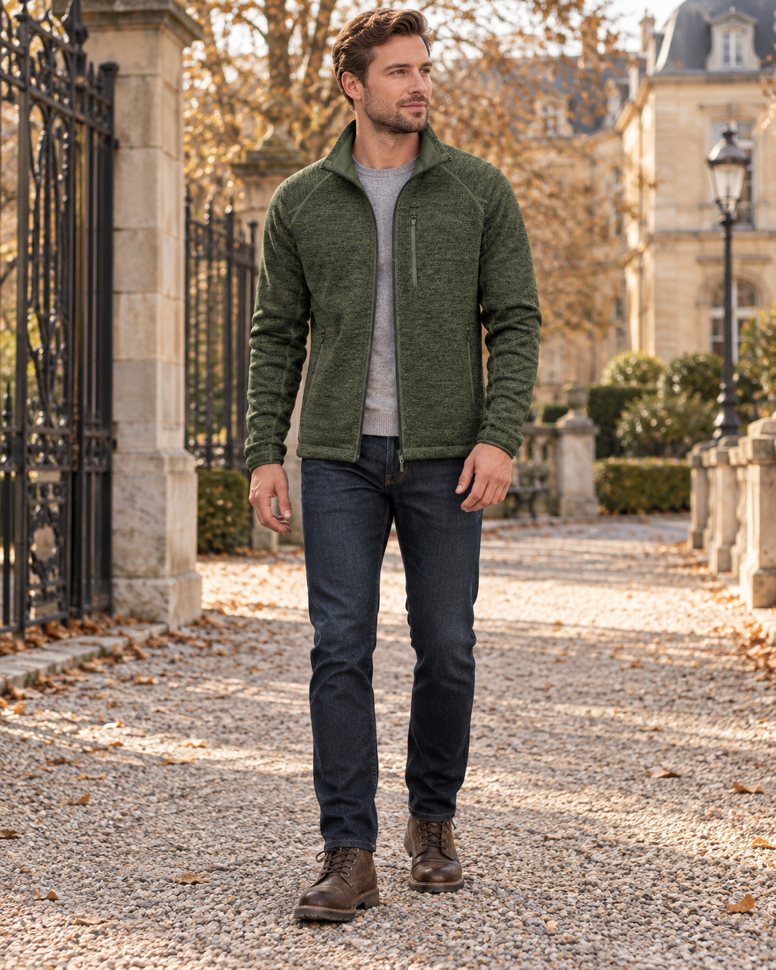 Crisanto Men's Fleece Lightweight Jacket – Full-Zip Stand-Collar Casual Coat