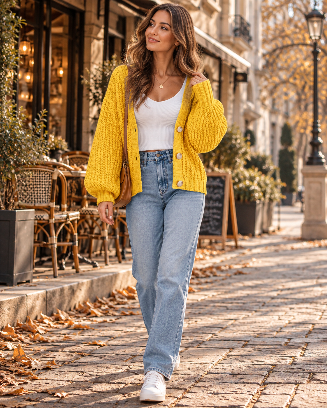 Cardigan in maglia pesante da donna Amara con scollo a V, bottoni frontali e vestibilità ampia per un look casual