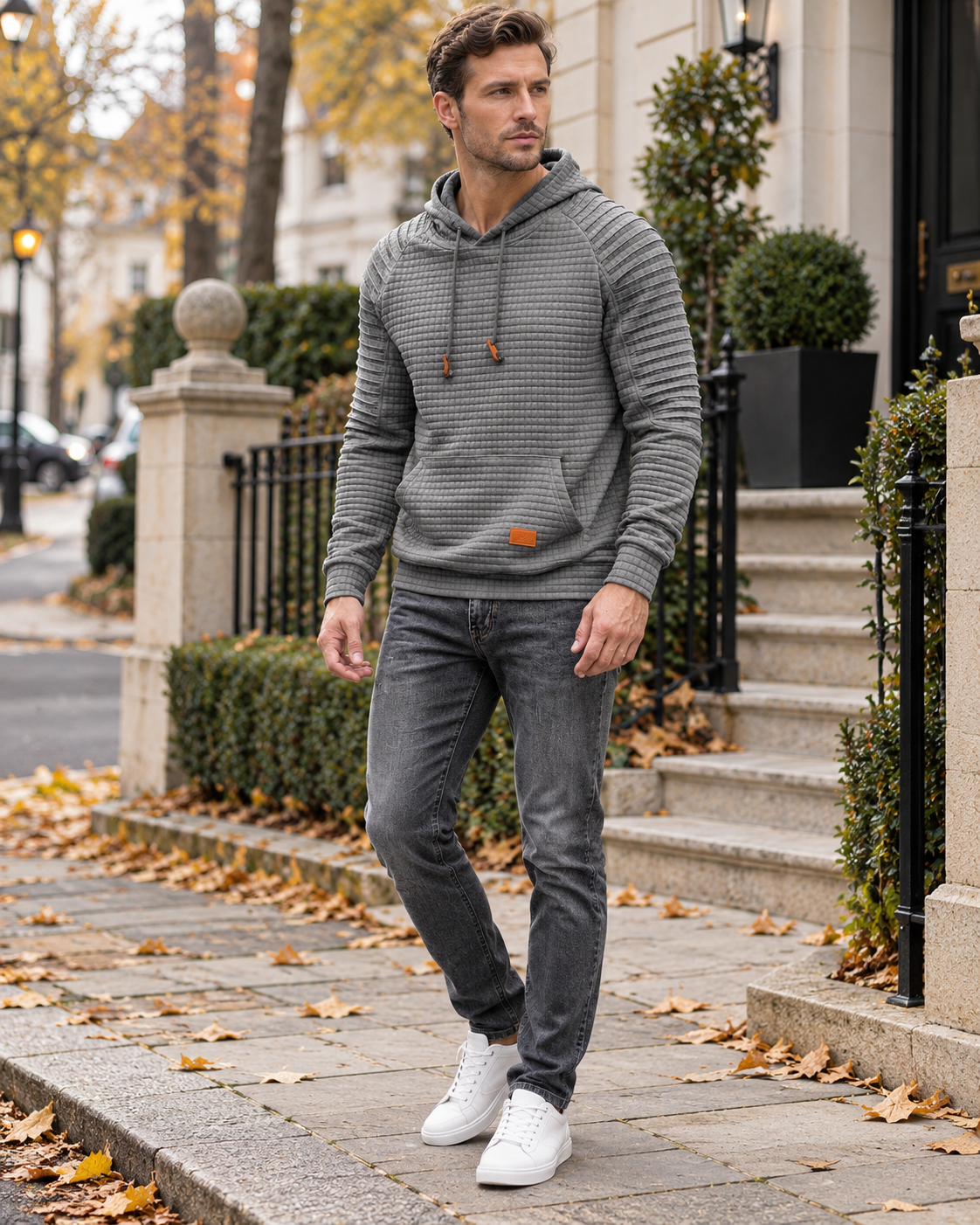 Sudadera con capucha texturizada para hombre Harvey - capucha ajustable con cordón y bolsillo tipo canguro