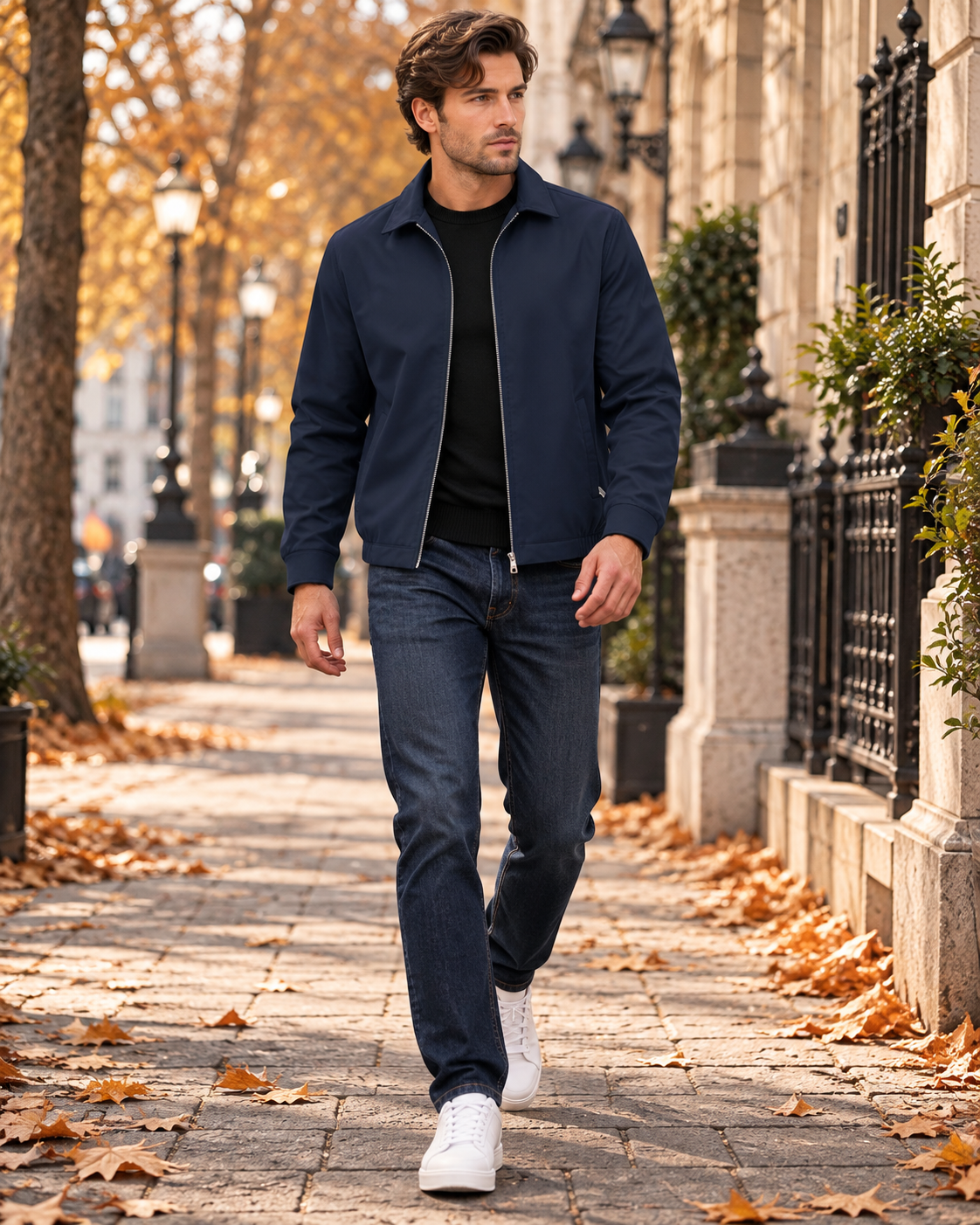 Samuel Men’s Lightweight Windproof Full-Zip Jacket with Laydown Collar and Zip Pockets