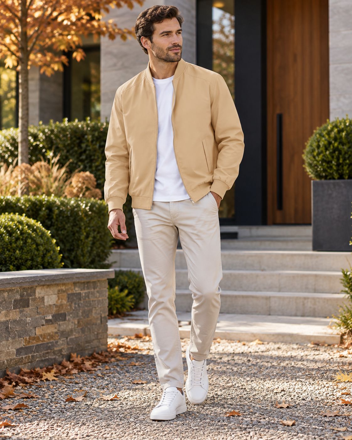 Cassian Full-Zip Windbreaker Lightweight Bomber Jacket for Men – Classic Ribbed Finish with Pockets