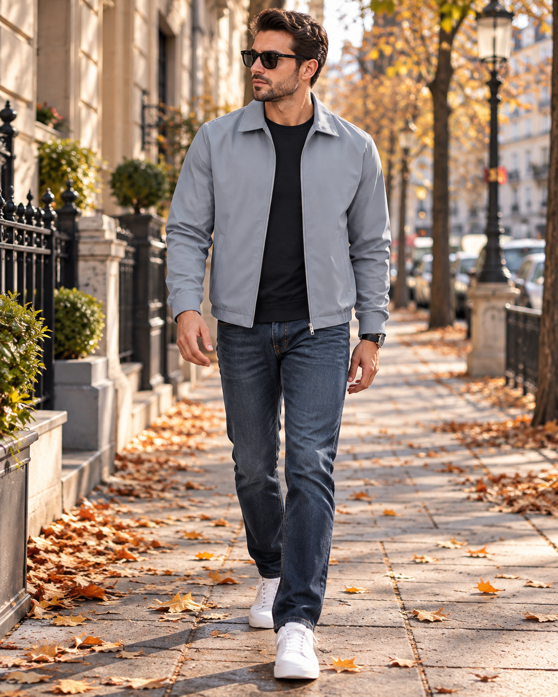 Samuel Men’s Lightweight Windproof Full-Zip Jacket with Laydown Collar and Zip Pockets