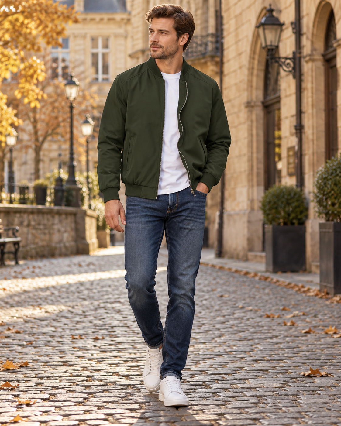 Cassian Full-Zip Windbreaker Lightweight Bomber Jacket for Men – Classic Ribbed Finish with Pockets