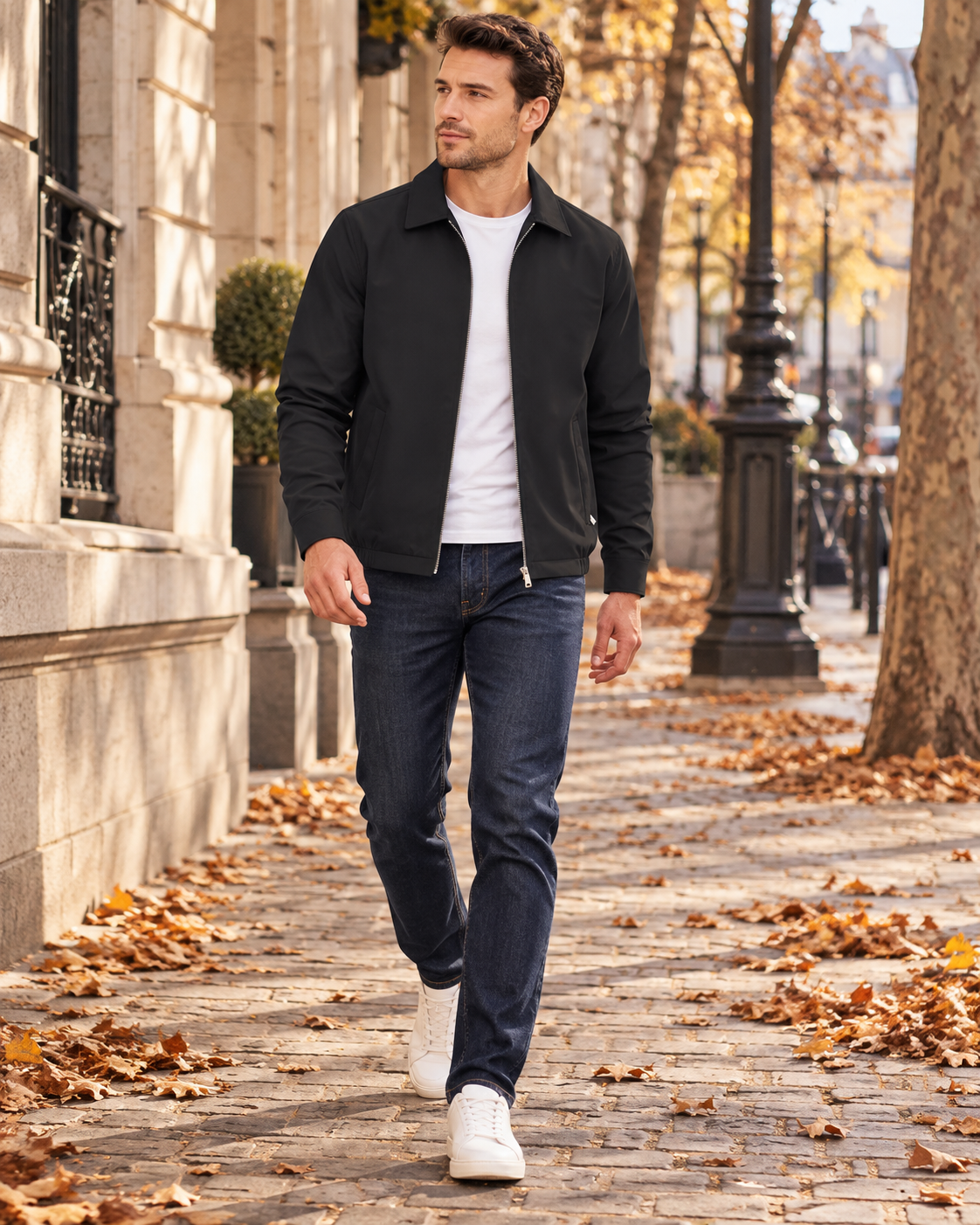 Samuel Men’s Lightweight Windproof Full-Zip Jacket with Laydown Collar and Zip Pockets