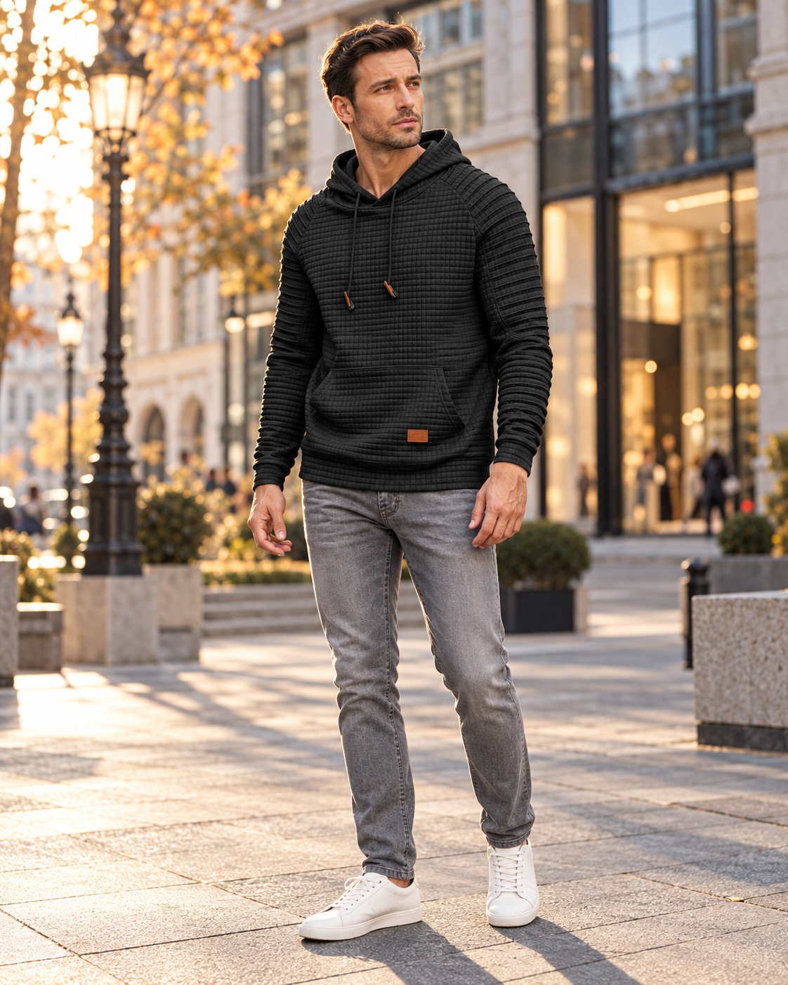 Sudadera con capucha texturizada para hombre Harvey - capucha ajustable con cordón y bolsillo tipo canguro