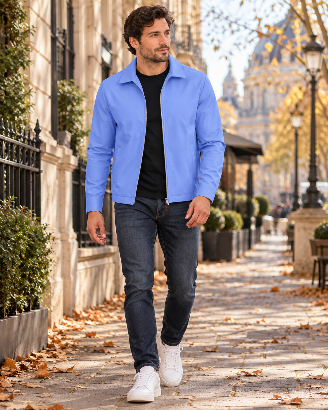Samuel Men’s Lightweight Windproof Full-Zip Jacket with Laydown Collar and Zip Pockets