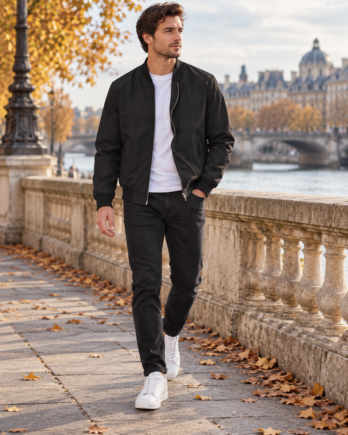 Cassian Full-Zip Windbreaker Lightweight Bomber Jacket for Men – Classic Ribbed Finish with Pockets