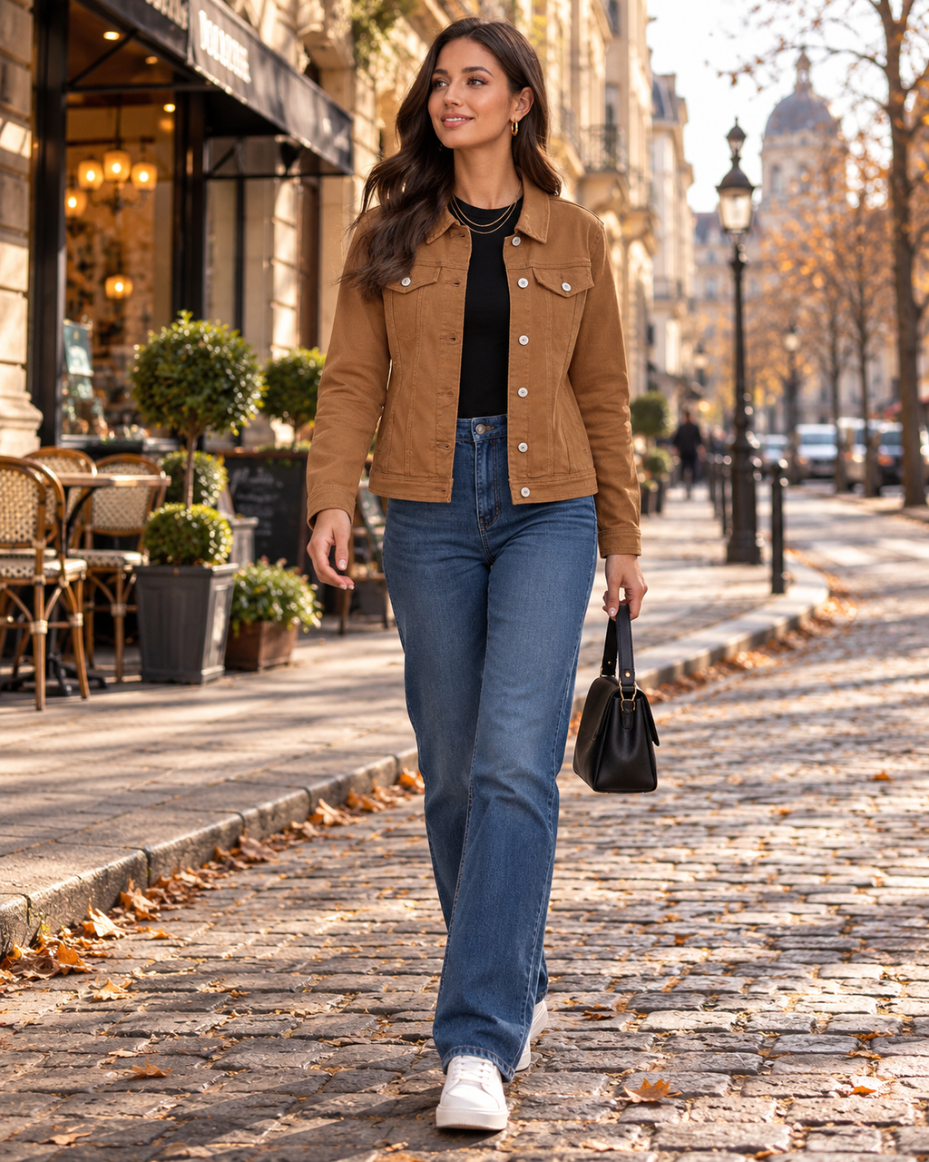 Giacca Trisha da donna in denim elasticizzato con abbottonatura frontale, maniche lunghe e quattro tasche