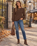 Paloma ležérní halenka s kulatým výstřihem a dlouhými skládanými rukávy pro ženy – elegantní business-casual styl