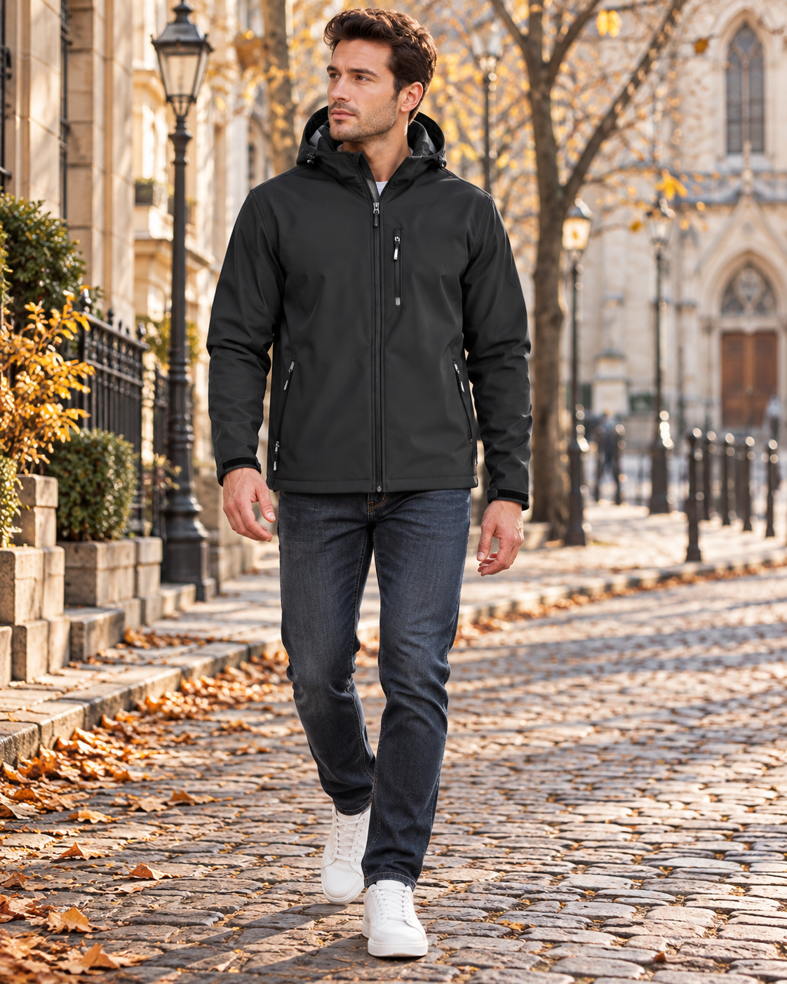 Uriel Men’s Water-Resistant Fleece-Lined Hooded Softshell Jacket with Five Pockets