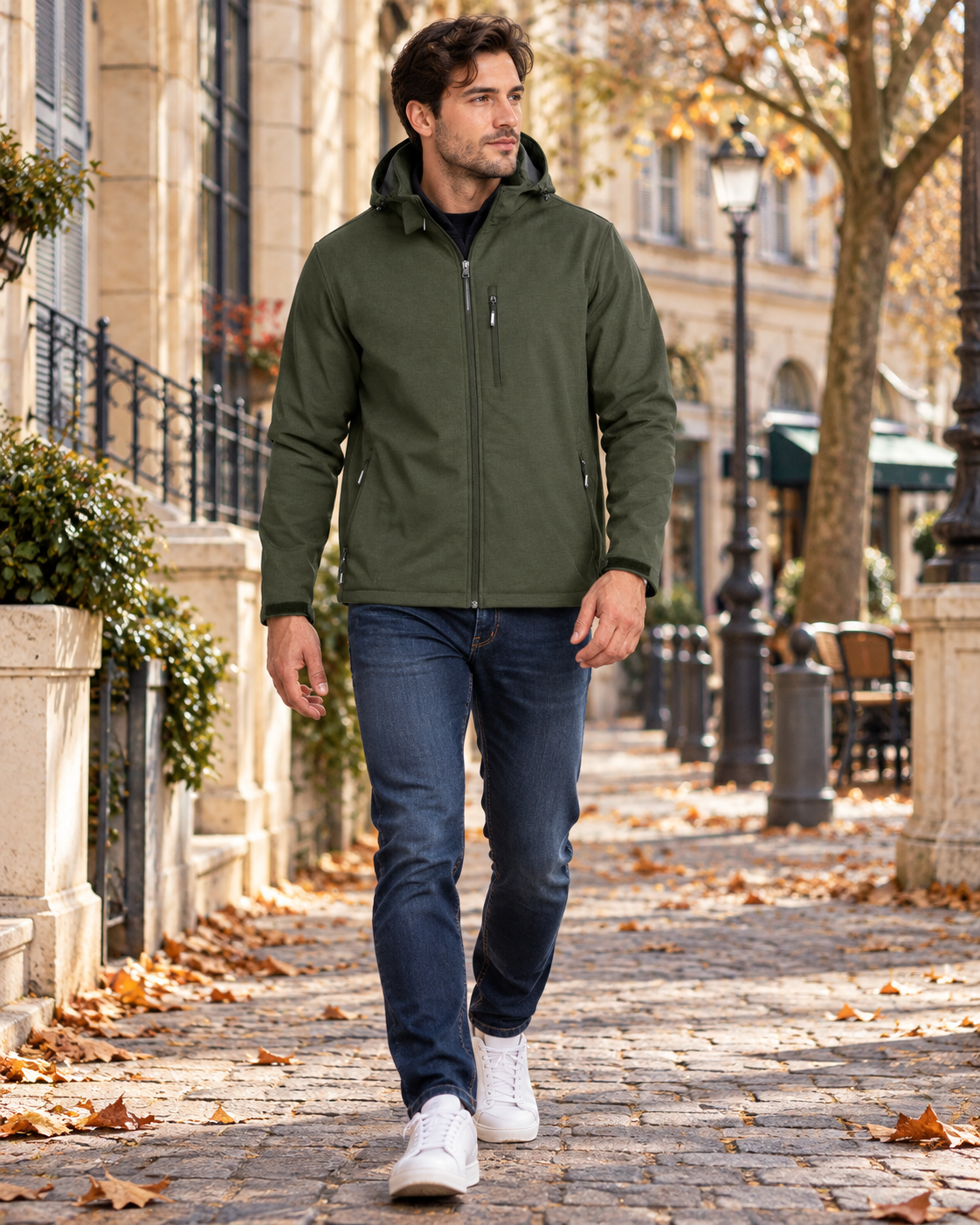 Uriel Men’s Water-Resistant Fleece-Lined Hooded Softshell Jacket with Five Pockets