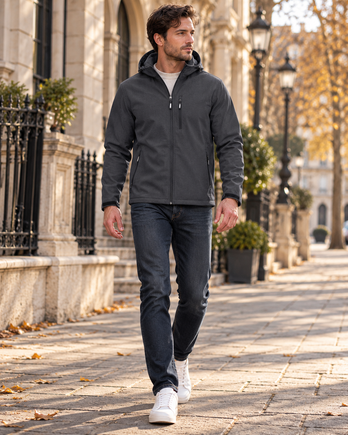 Giacca Uriel da uomo in softshell con cappuccio, fodera in pile, idrorepellente e cinque tasche